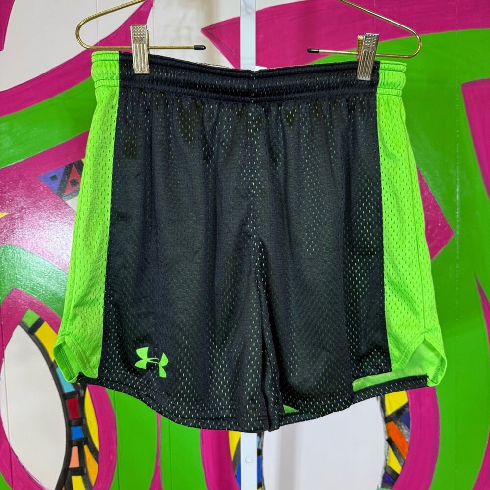 Under Armour Black and Neon Green Mesh Shorts. Size Small. Excellent condition!